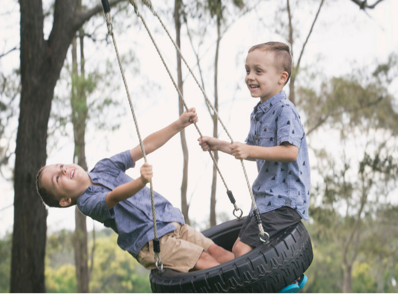 Brothers on a tire swing